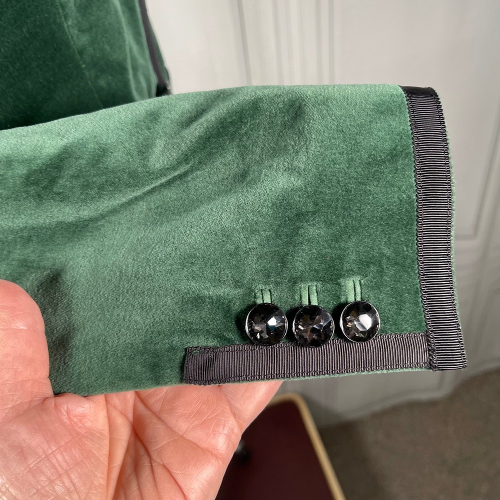 Kate Spade Green Velvet Blazer‎ - Grosgrain Trim & Jewel Buttons - Size 00 - Picture 5 of 16
